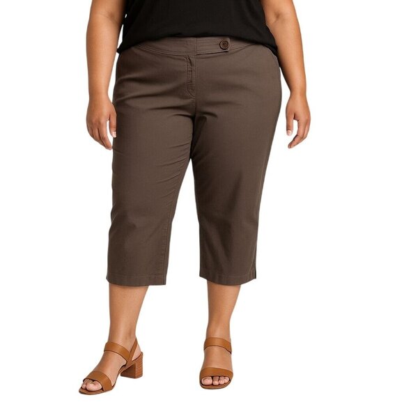 Lane Bryant Womens Plus Size Brown Cropped Pants Size 20 Stretch Casual Comfort - Picture 1 of 8